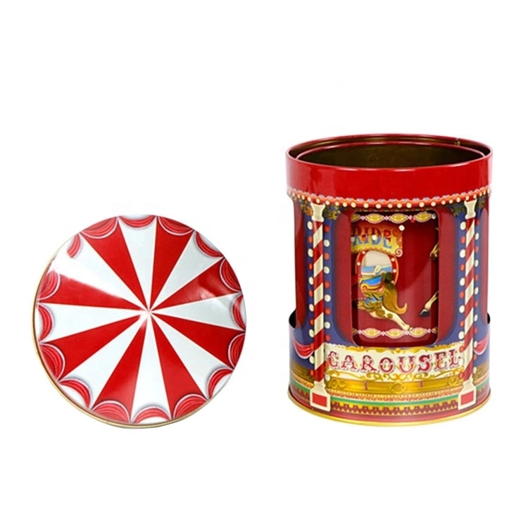 2 Layers Carousel Music Cookie Tin Box for Children′s Day