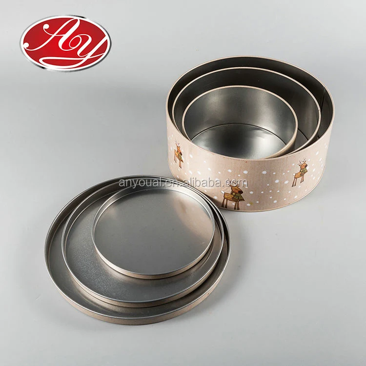 Three-Piece Christmas Elk Round Food Gift Candy Metal Large Tin Box