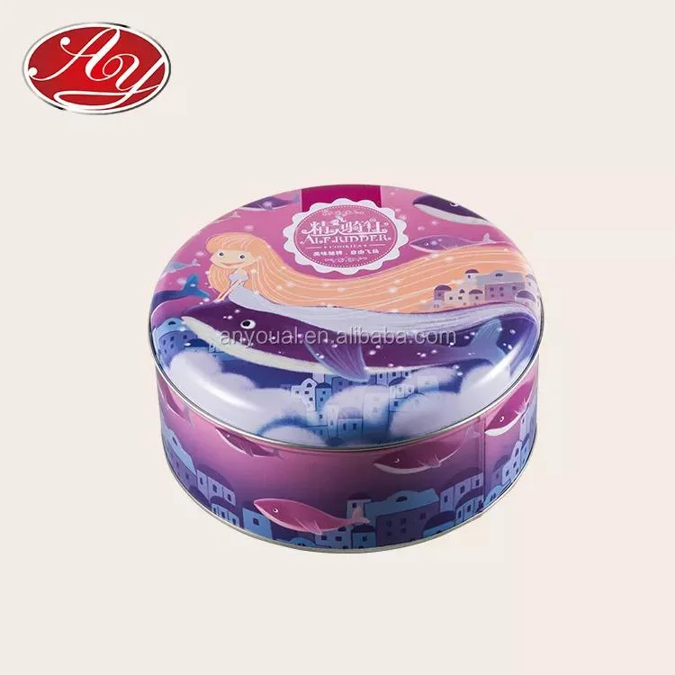 Gift Cookie Candy Chocolate Cake Round Metal Storage Packaging Tin Box