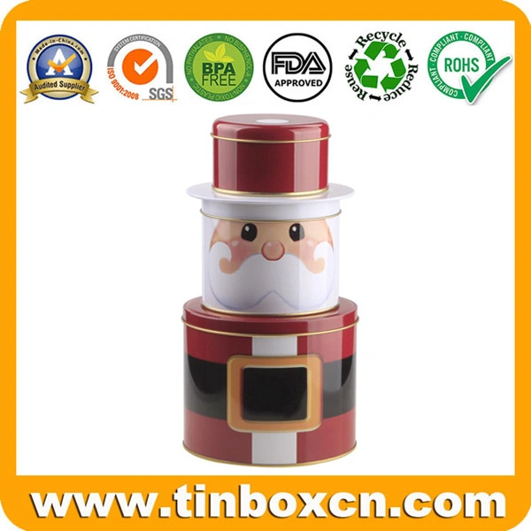 Creative Santa Claus 3 Layers Iron Cylinder Christmas Gift Tin Box