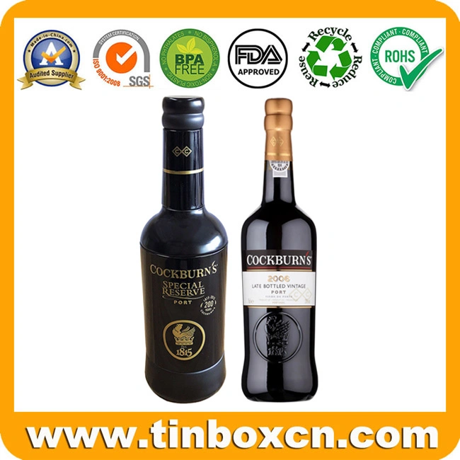 Empty Customized Metal Wine Bottle Tin Box for Whisky Vodka