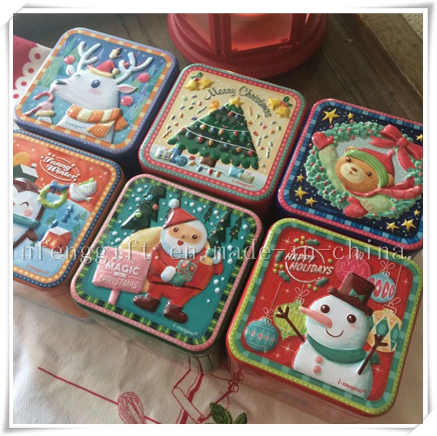 Tin Box Sugar Tea Coffee Sundries Snacks Storage Case Candy Box Three-Dimensional Relief Size7.5X7.5X6.5cm